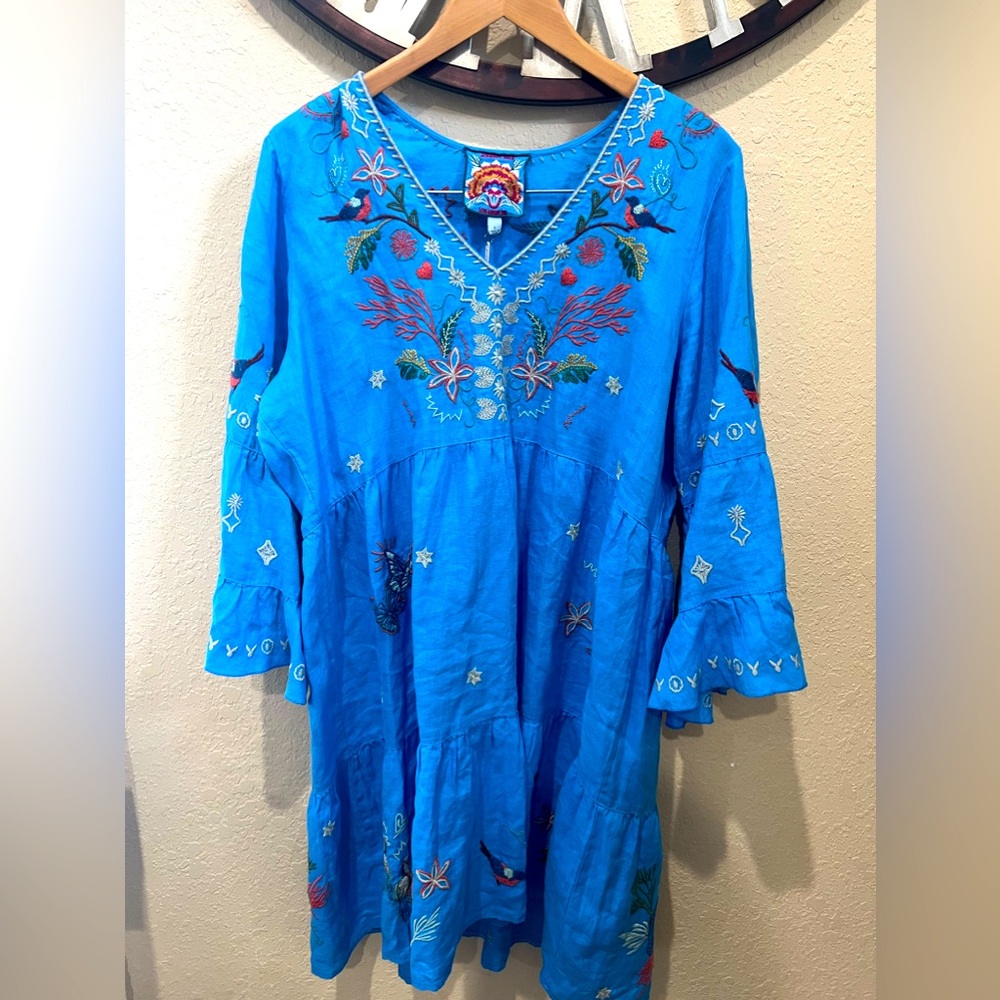 Blue tropical Johnny Was linen dress